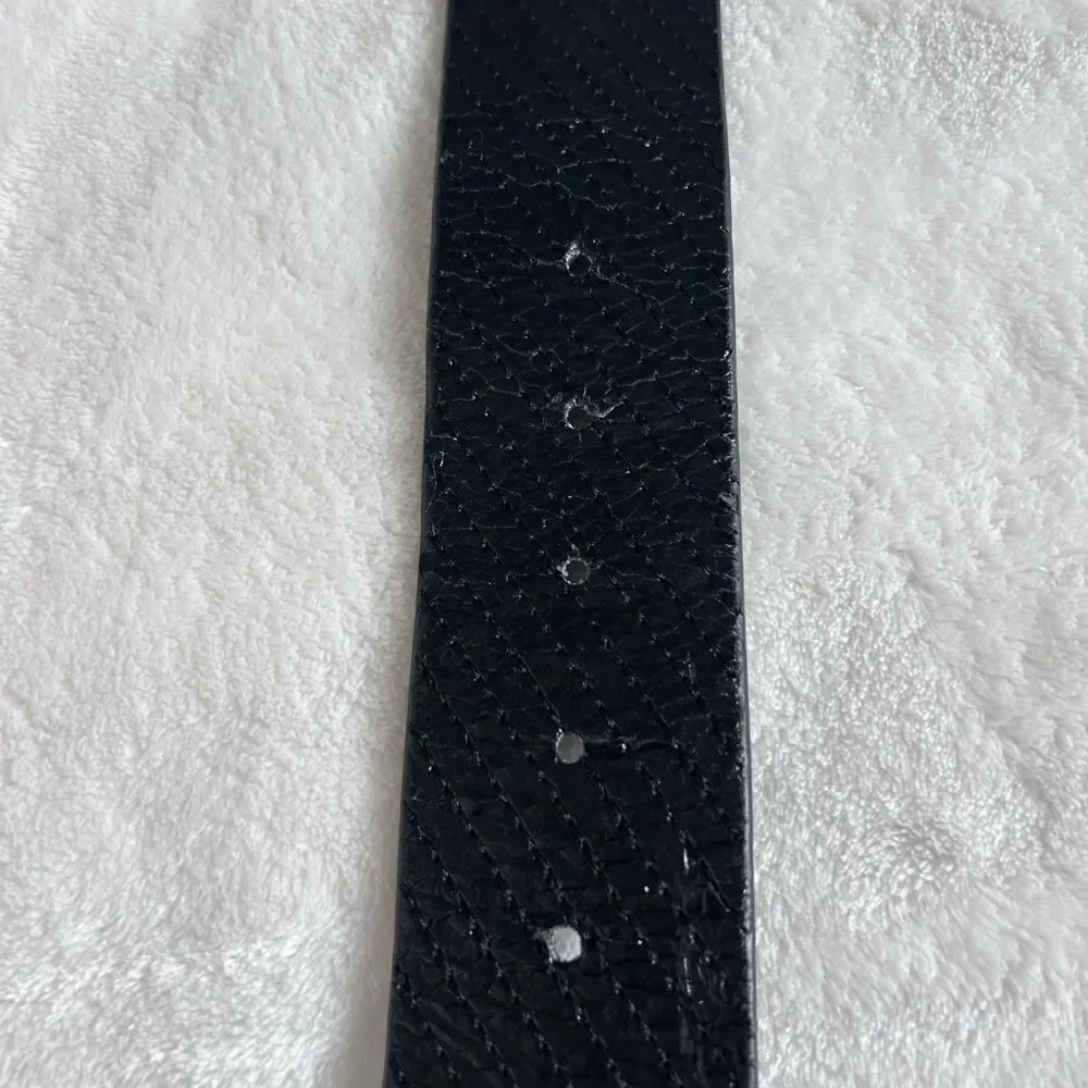 Black Wide Stretch Belt with Silver Statement Buckle Textured Faux Leather